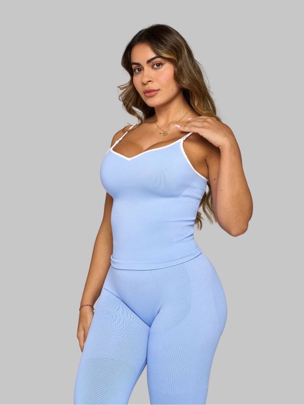 Light Blue Seamless Ribbed Camisole Bra Top